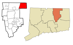 Union's location within Tolland County and Connecticut