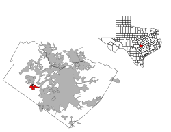 Location of Bee Cave in Travis County and Texas