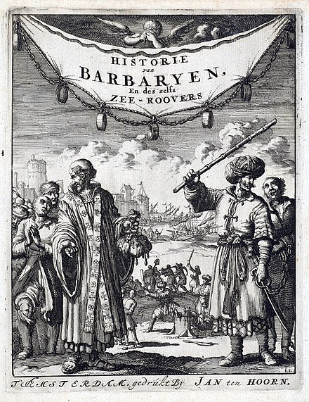 Turk and clergyman with Christian slaves. Jan Luyken, 1684
