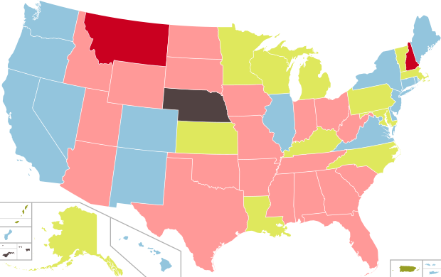 Partisan control of state and territorial governments following the 2020 elections:  Democratic trifecta maintained  Republican trifecta maintained  Republican trifecta established  Divided government established  Divided government maintained  Officially non-partisan legislature  Partisan control TBD