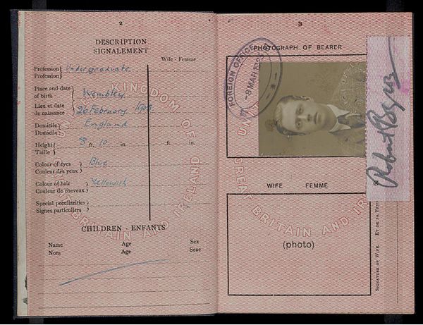 Robert Byron's British passport issued in 1923