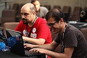 English: Hackathon at Wikimania 2014 in London