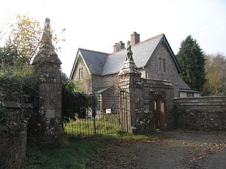 Entrance gates and lodge of the demolished Winscott House WinscottGatesPetersMarland 001.jpg