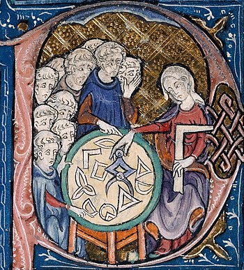 Woman teaching geometry, from Euclid's Elements.