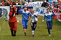 Finnish team (Anni-Maija Fincke, Merja Rantanen, Minna Kauppi) at the finish at World Orienteering Championships 2010 in Trondheim, Norway