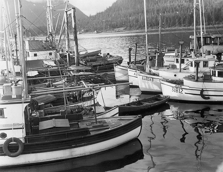 File:Wrangell Narrows, Alaska. Petersburg small boat harbor, looking west from end of pier at public - NARA - 298794.jpg