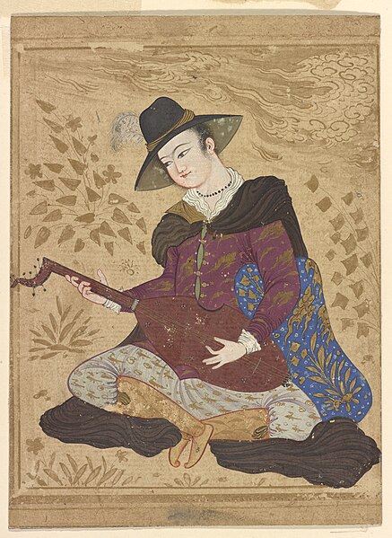 File:Young man in European dress playing on a lute, Iran, 1630s.jpg