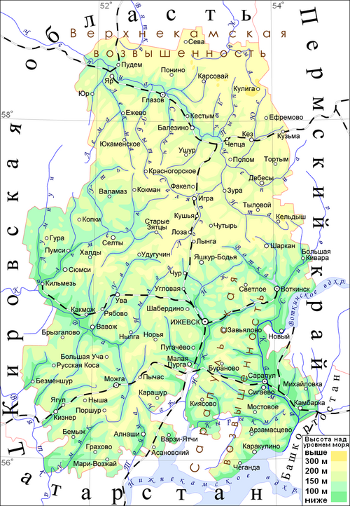 В какой зоне находится удмуртия. Карта Удмуртии с реками. Географическая карта уд. Удмуртская Республика на карте. Карта Удмуртии с городами подробная.