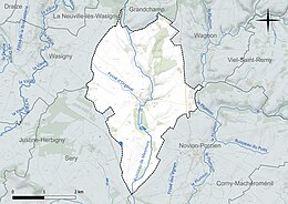 Carte en couleur présentant le réseau hydrographique de la commune