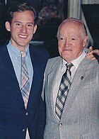 Newly inaugurated Bob Hope (right) emerges from ceremonies at the Hilton in London alongside grandson Zachary Hope - August 1991 1991 Aug BabyRats Bob & Zachary Hope GOWR UK vT.jpg