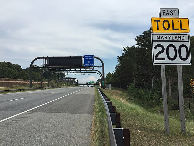 Toll gantry along eastbound MD 200 between US 29 and I-95 in Calverton