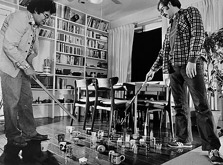 Paul Fierlinger and Tom Sloan animating cups for the SCHOOL episode. 1982