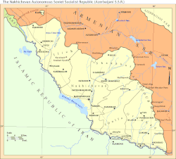 Местоположение на НАССР между Иран и Арменска ССР