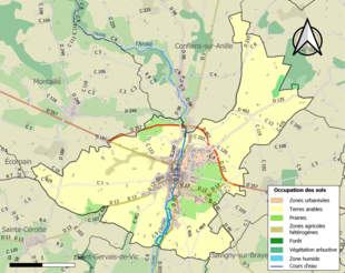 Barevná mapa znázorňující využití půdy.