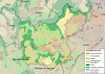 Barevná mapa znázorňující využití půdy.