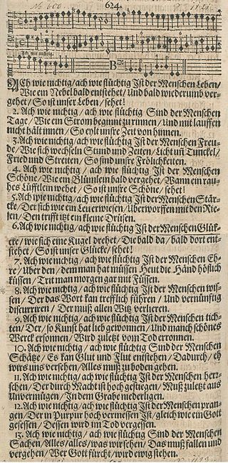 <span class="mw-page-title-main">Ach wie flüchtig, ach wie nichtig</span> German Lutheran hymn from 1652