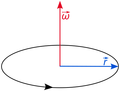 The orbital angular velocity vector encodes the time rate of change of angular position, as well as the instantaneous plane of angular displacement. In this case (counter-clockwise circular motion) the vector points up.