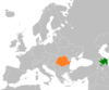 نقشهٔ موقعیت جمهوری آذربایجان و رومانی.