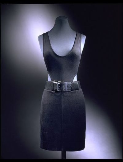 Mini-skirt dress of black acetate jersey, designed by Azzedine Alaïa, Paris, 1985