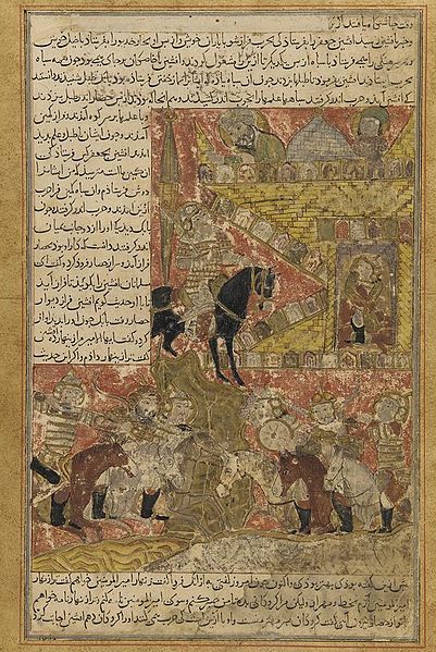 File:Balami - Tarikhnama - Babak parleys with the Afshin Haydar, the Caliph al-Mu'tasim's general.jpg