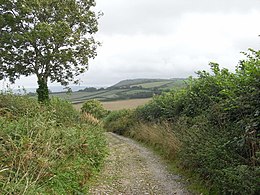 Barnes's Lane on the northern boundary of the parish, looking east toward Church Hill Barnes's Lane, near Narn Farm, Alton Pancras - geograph.org.uk - 960189.jpg