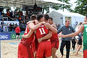 Deutsch: Beachhandball Europameisterschaften 2019 (Beach handball Euro); Tag 6: 7. Juli 2019 – Spiel um Platz Drei, Männer, Ungarn-Russland 2:0 (26:20, 23:22) English: Beach handball Euro; Day 6: 7 July 2019 – Men's Bronze Medal Match – Hungary-Russia 2:0 (26:20, 23:22)