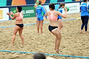 Deutsch: Beachhandball Europameisterschaften 2019 (Beach handball Euro); Tag 5: 6. Juli 2019 – Frauen, Platzierungsspiel für die Ränge 17–20, Nordmazedonien-Slowenien 0:2 (10:13, 9:15) English: Beach handball Euro; Day 5: 6 July 2019 – Placement Match/Cross Match for rank 17–20 Women – North Macedonia-Slovenia 0:2 (10:13, 9:15)