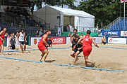 Deutsch: Beachhandball Europameisterschaften 2019 (Beach handball Euro); Tag 2: 3. Juli 2019 – Männer, Vorrunde Gruppe B, Serbien-Portugal 2:0 (20:15, 88:17) English: Beach handball Euro; Day 2: 3 July 2019 – Men Preliminary Round Group B - Serbia-Portugal 2:0 (20:15, 88:17)