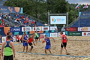 Deutsch: Beachhandball Europameisterschaften 2019 (Beach handball Euro); Tag 5: 6. Juli 2019 – Männer, Halbfinale, Dänemark-Ungarn 2:0 (19:16, 22:18) English: Beach handball Euro; Day 5: 6 July 2019 – Semifinal Men – Denmark-Ukraie 2:0 (19:16, 22:18)