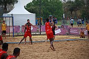 Deutsch: Beachhandball bei den Olympischen Jugendspielen 2018; Tag 6, 11. Oktober 2018; Jungen, Platzierungssspiel Ränge 11-12 – Paraguay-Mauritius 2:0 English: Beach handball at the 2018 Summer Youth Olympics at 11 October 2018 – Boys Placement Match 11-12 – Paraguay-Mauritius 2:0