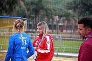 Deutsch: Beachhandball bei den Olympischen Jugendspielen 2018; Tag 6, 11. Oktober 2018; Mädchen, Platzierungsspiel um Platz 7 - Russland-Venezuela 2:0 English: Beach handball at the 2018 Summer Youth Olympics at 11 October 2018 – Girl's Placement Match 7-8 – Russia-Venezuela 2:0