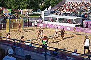 Deutsch: Beachhandball bei den Olympischen Jugendspielen 2018; Tag 3, 9. Oktober 2018; Jungs, Vorrunde, Gruppe B - Argentinien-Hongkong 2:0 English: Beach handball at the 2018 Summer Youth Olympics at 9 October 2018 – Girls Preliminary Round Group B – Argentina-Hing Kong 2:0