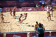 Deutsch: Beachhandball bei den Olympischen Jugendspielen 2018; Tag 4, 10. Oktober 2018; Mädchen, Vorrunde, Gruppe A - Ungarn-Chinese Taipei (Taiwan) 2:0 English: Beach handball at the 2018 Summer Youth Olympics at 10 October 2018 – Girls Preliminary Round Group A‎ – Hungary-Chinese Taipei 2:0