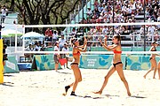 Deutsch: Beachvolleyball bei den Olympischen Jugendspielen 2018; Tag 9, 15. Oktober 2018; Mädchen, Viertelfinale: USA-Spanien 2–1 (21–19/17–21/15–9) English: Beach volleyball at the 2018 Summer Youth Olympics at 15 October 2018 – Girls Quarterfinals: USA-Spain 2–1 (21–19/17–21/15–9)