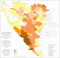 Удео Хрвата у Босни и Херцеговини по општинама 1991. године (територијална организација из 2013. године)