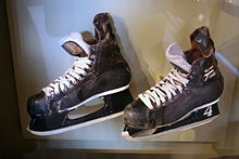 Skates used by Orr during the 1970s, at the Orr exhibit of the Hockey Hall of Fame. Orr was inducted into the Hall in 1979. Bobby Orr Skates 1970.jpg