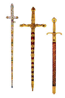 Left to right: The Sword of Offering, the Sword of State, and the Sword of Mercy British Coronation Swords.png