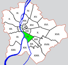 Poziția sectorului în Budapesta (cu verde)