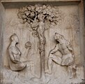 Reliefs der Sockelzone, Szenen aus dem Buch Genesis, links. Der Sündenfall.