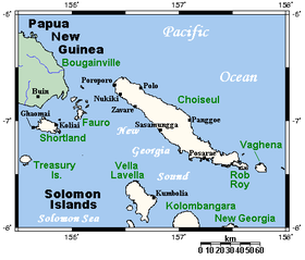 Остров Шуазёль и соседние острова, Роб-Рой — справа внизу.