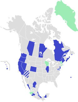 States performing civil unions in North America
Gender-neutral civil unions.
Former civil unions for same-sex couples, replaced by marriage.
Civil unions never performed. Civil union map North America.svg