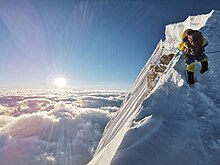 Climber approaching the summit of Manaslu at 8,163 metres Climber Summit Manaslu 8163m.jpg