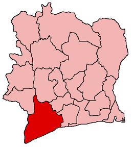 Harta districtului Bas-Sassandra în cadrul statului Coasta de Fildeș