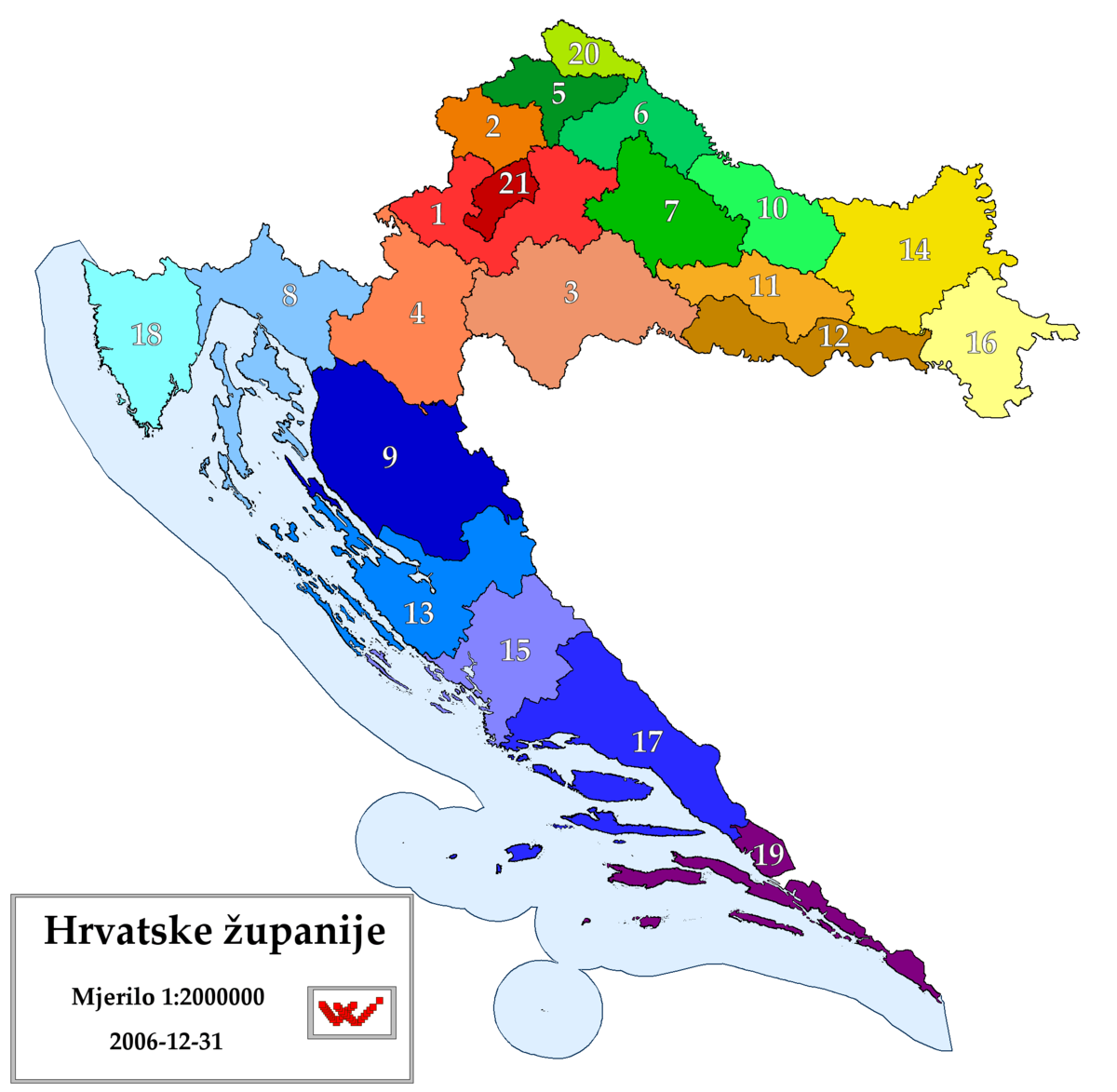 županijska karta hrvatske Županije u Hrvatskoj   Wikipedia županijska karta hrvatske