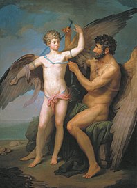 Pintura de Pyotr Sokolov "Dédalo ata las alas de Ícaro", 1776