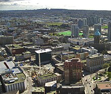 Downtown Eastside and Woodward's site from Harbour Centre in 2007 DTES aerial.jpg