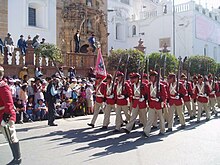 Bolivian Colorados regiment during a parade in the city of Sucre, Bolivia. Desfile de Colorados en Sucre Bolivia 2005.jpg