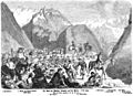 Die Gartenlaube (1861) b 661.jpg Die Rast der Walliser Truppen auf der Furca. (7780 Fuß.) Nach der Natur gezeichnet von H. Jenny ((S)