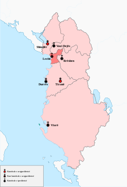 Lezhën hiippakunnan sijainti Albanian kartalla.