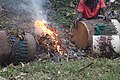 Drums used during the kadodi dance being smoked by banana leaves to make them produce fine sound 01